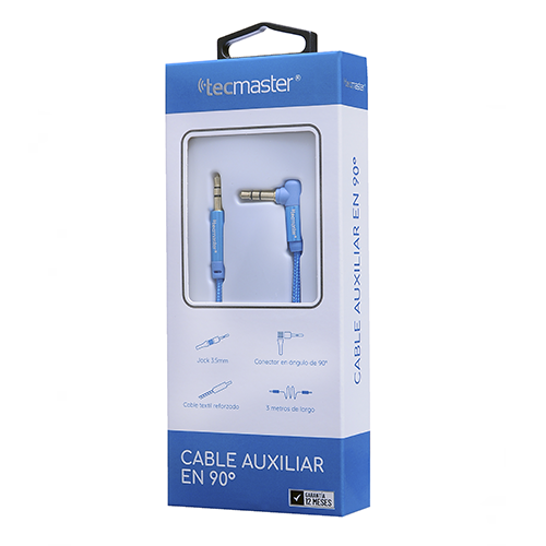 Cable Auxiliar Tecmaster 90 Grados 3 Metros Azul