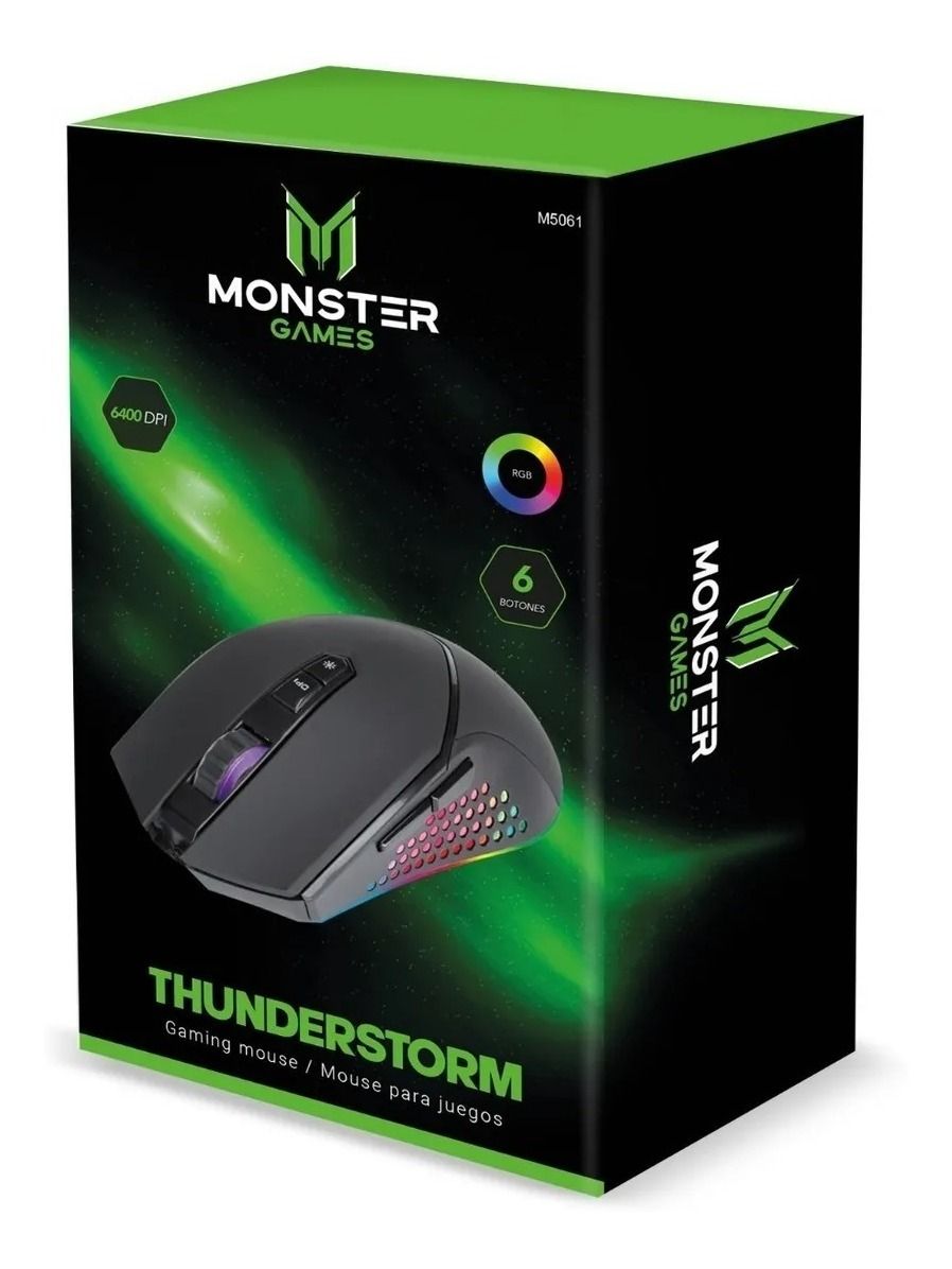 Mouse Gamer Monster Thunderstorm Rgb 6400dpi Negro – imagen 4
