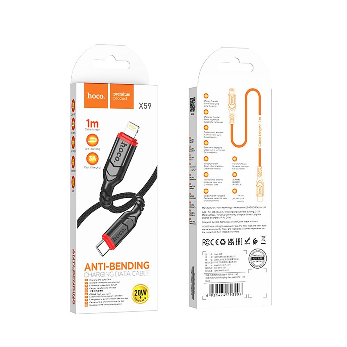 Cable Tipo C a Lightning Hoco X59 Negro – imagen 3