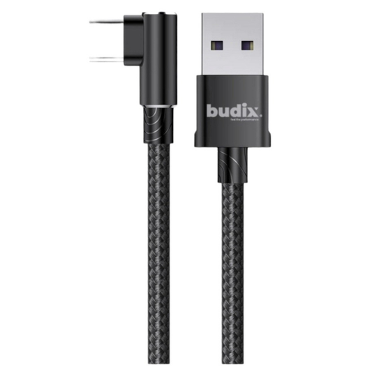 Cable Tipo C Reforzado 90 Grados 1M Budix Negro