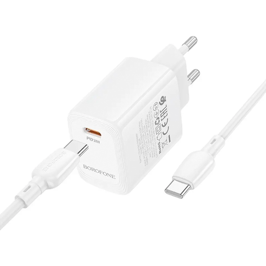 Cargador Borofone Bn28 30w Gan + Cable Tipo C Blanco