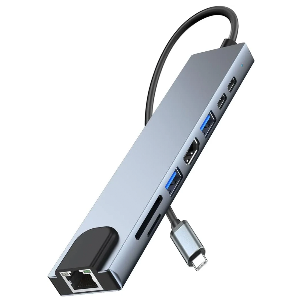 Adaptador Hub Meidou 8 en 1 Md-h009 Tipo C Usb Rj45 Hdmi Tf Gris