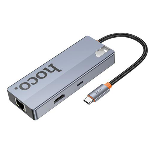Adaptador Hub Hoco Hb51 Tipo C 6 en 1 Hdmi Usb Rj45 Gris