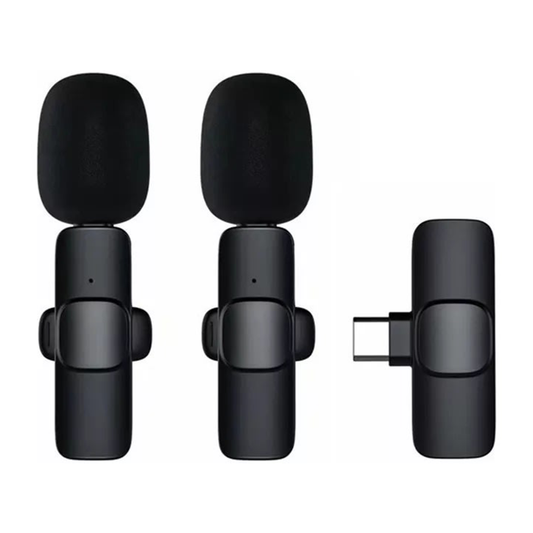 Microfono Lavalier Externo Tecnolab Dual Inalambrico Tipo C Negro