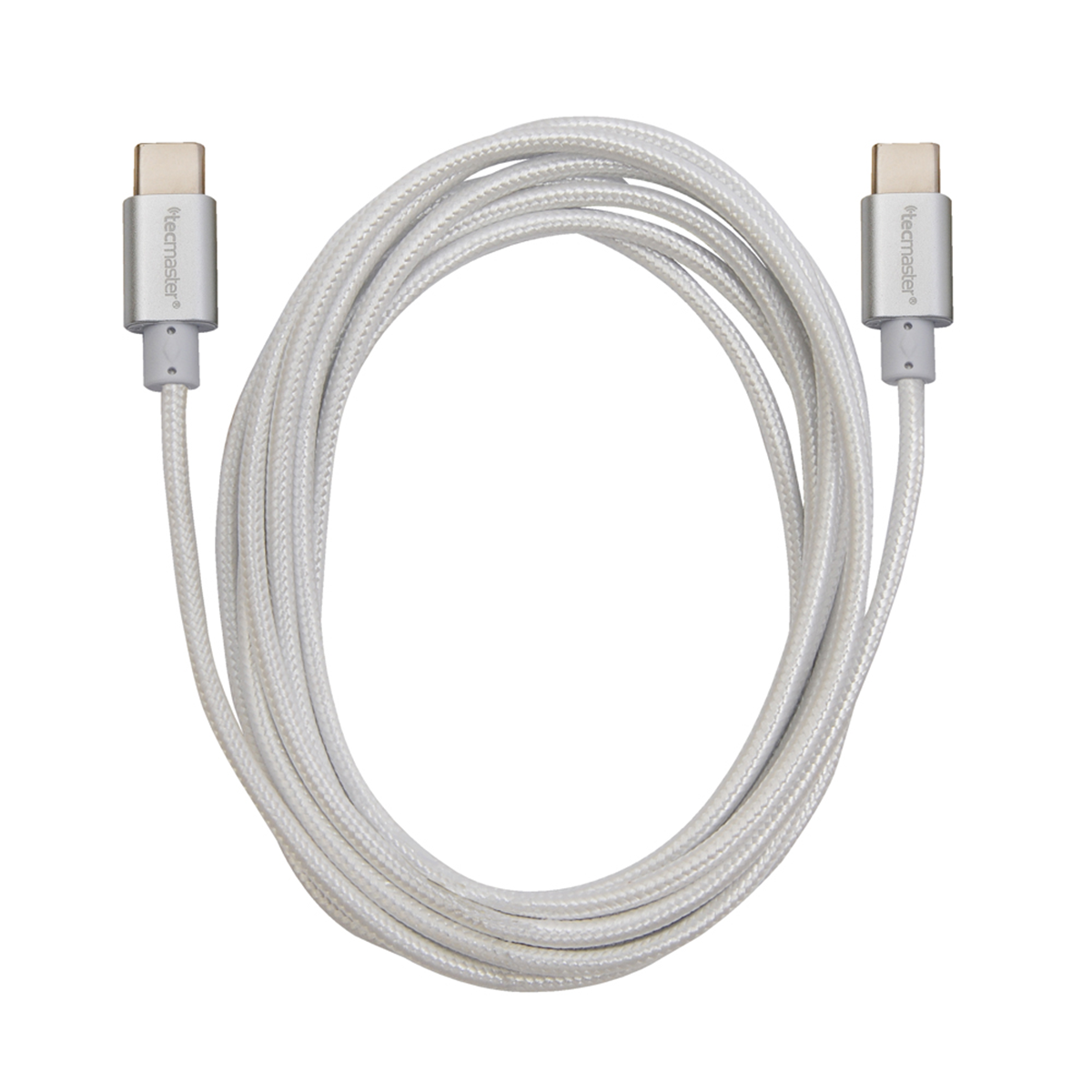 Cable Tecmaster Tipo C a Tipo C Reforzado 2 Metros Gris