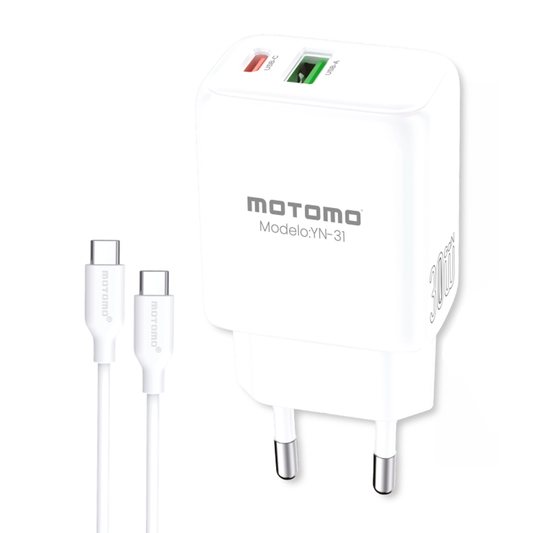 Cargador Rápido Motomo Yn-31 Gan Tipo C 30w + Cable Tipo C Blanco
