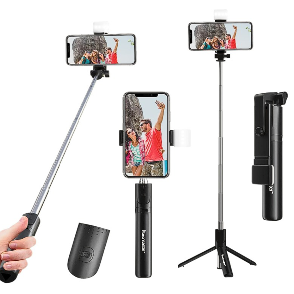 Tripode Selfie Stick Bluetooth + Tripode + Control Tecmaster Negro
