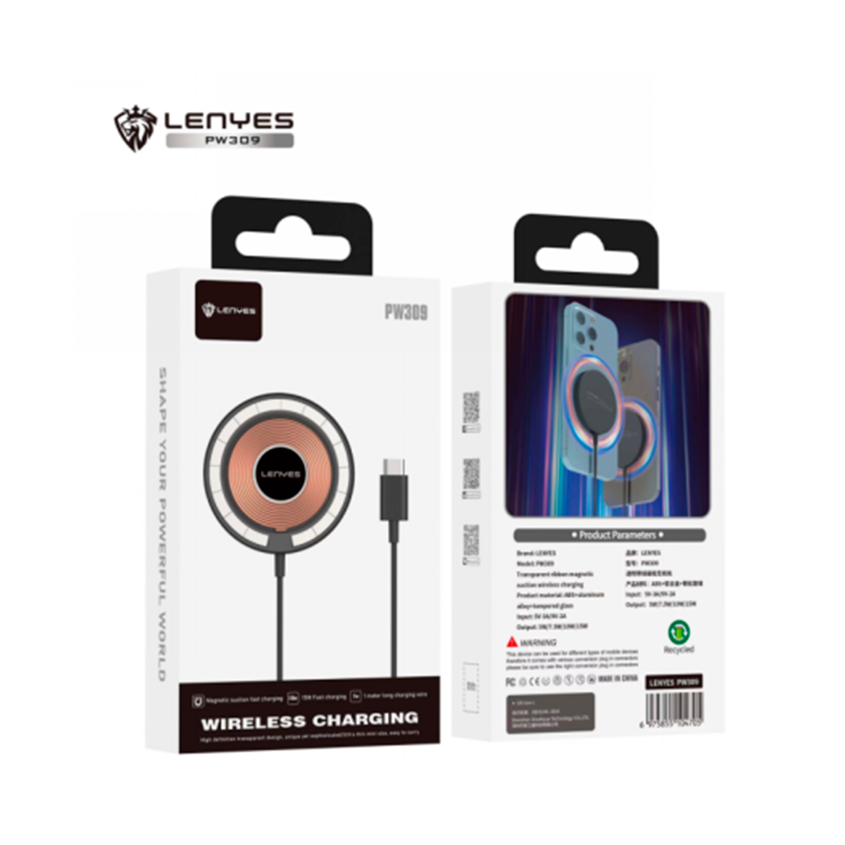 Cargador Inalámbrico Lenyes Pw309 Tipo C 15w Negro – imagen 3