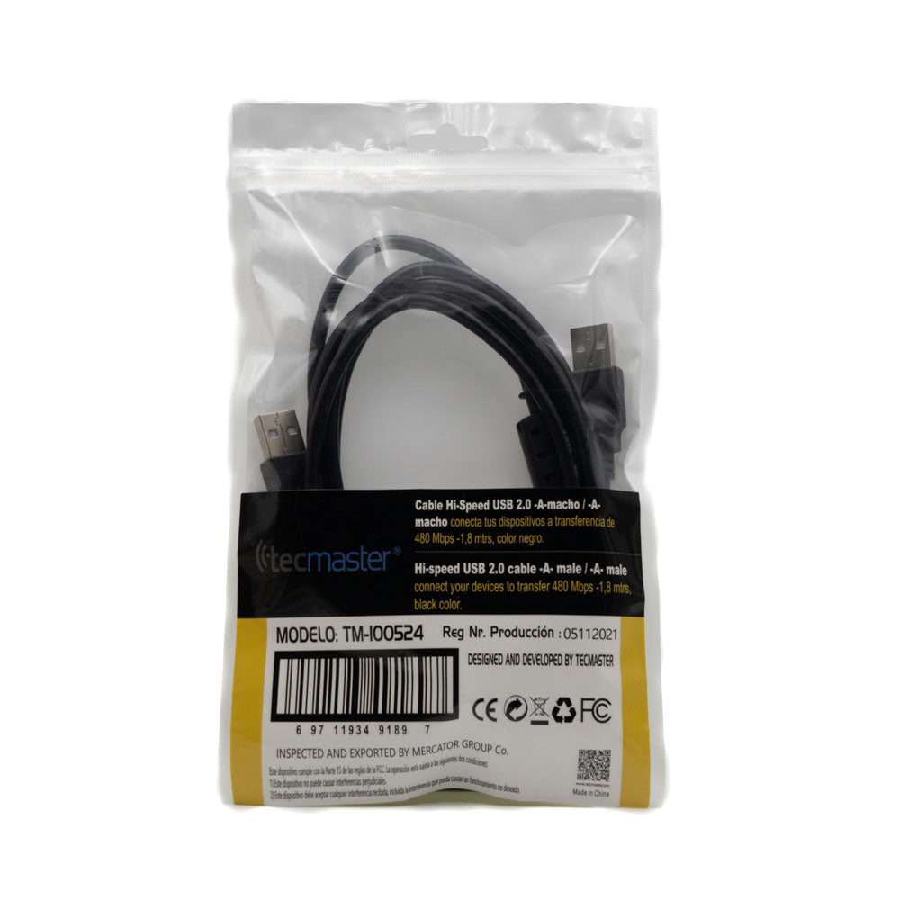 Cable Extensor Tecmaster Usb 2.0 Macho a Macho 1,8 Metros Negro – imagen 3