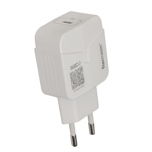 Cargador Tecmaster 20w Tipo C + Cable Tipo C a Lightning Blanco