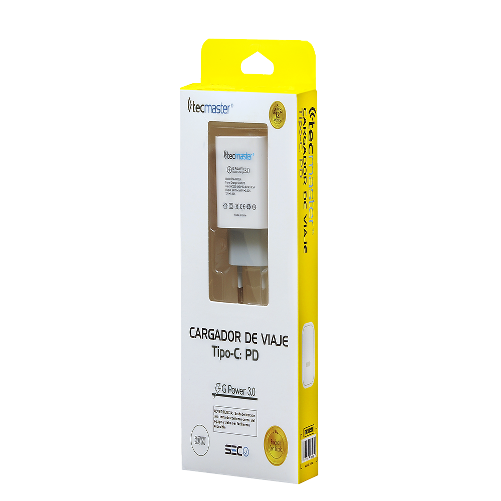 Cargador Tecmaster 20w Tipo C + Cable Tipo C Blanco – imagen 3