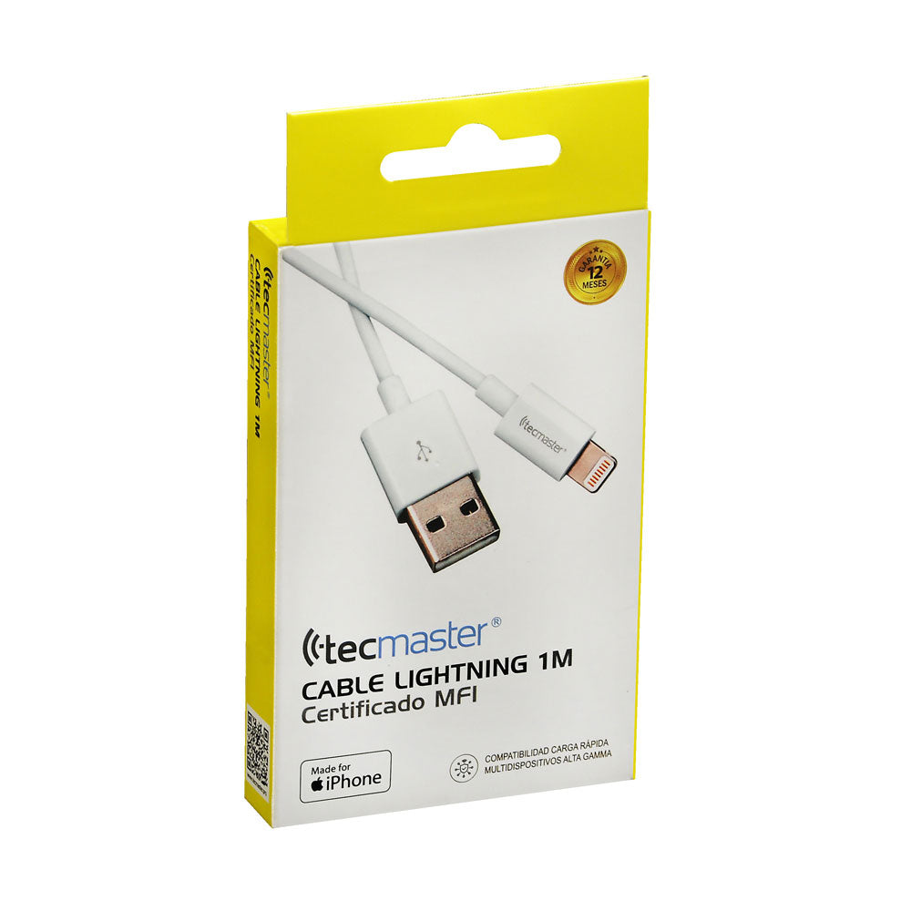 Cable Tecmaster Lightning Certificado MFI 1 Metro Blanco – imagen 2