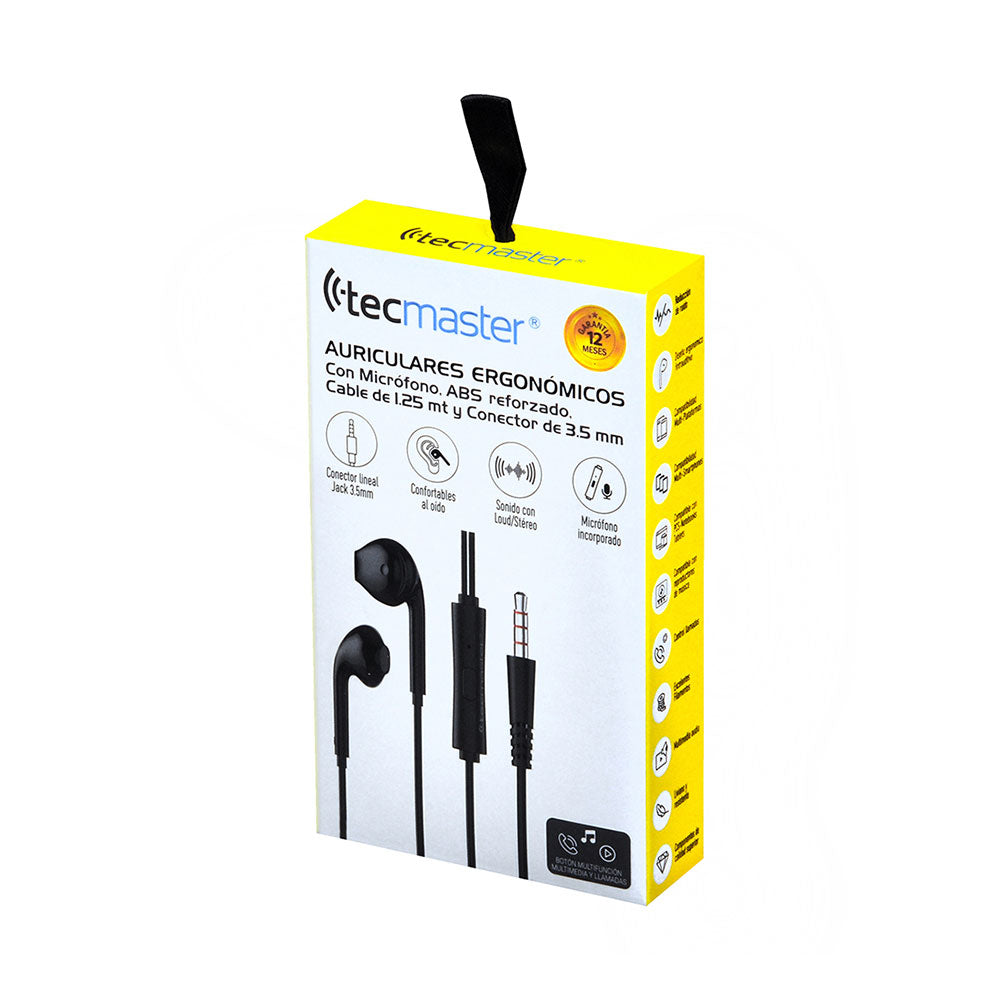 Audifonos In Ear Tecmaster 3.5mm Microfono TM-300521 Negro – imagen 3