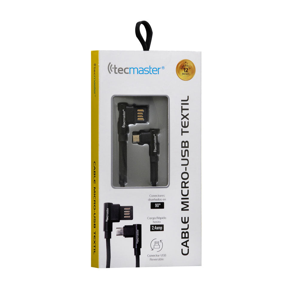 Cable Micro Usb Reversible 90º Reforzado Tecmaster Negro – imagen 3