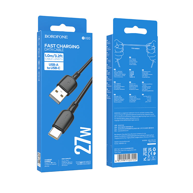 Cable Usb a Tipo C 27w Borofone Bx93 Negro – imagen 3
