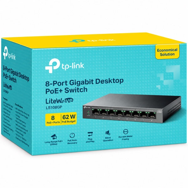 Switch TP-Link LS108GP 8 Puertos Gigabit PoE+ 62W Desktop