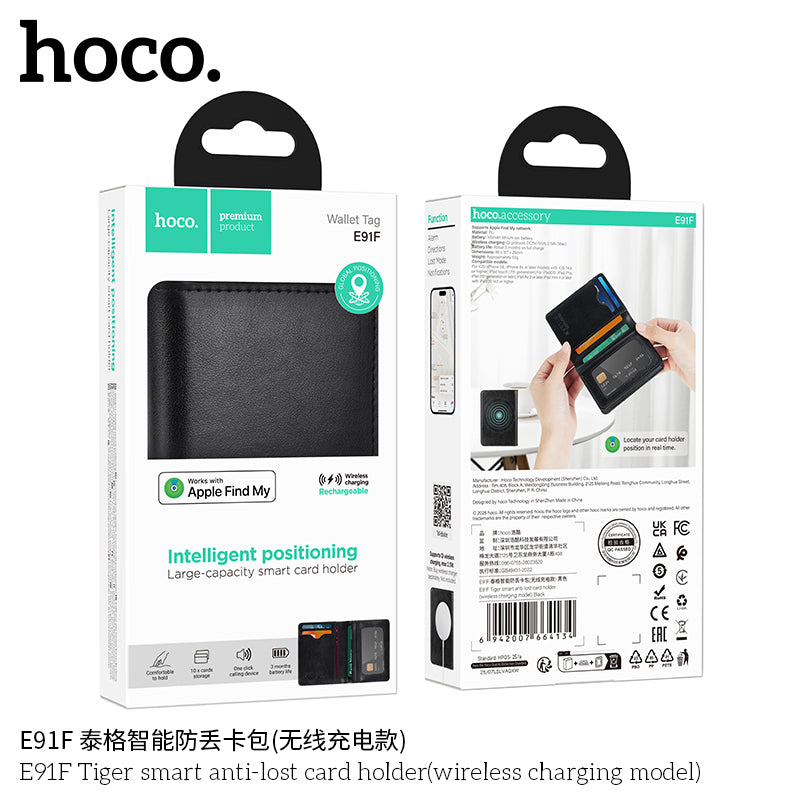 Billetera Inteligente Tarjetas Hoco E91f Carga Inalambrica Gps Negro – imagen 2