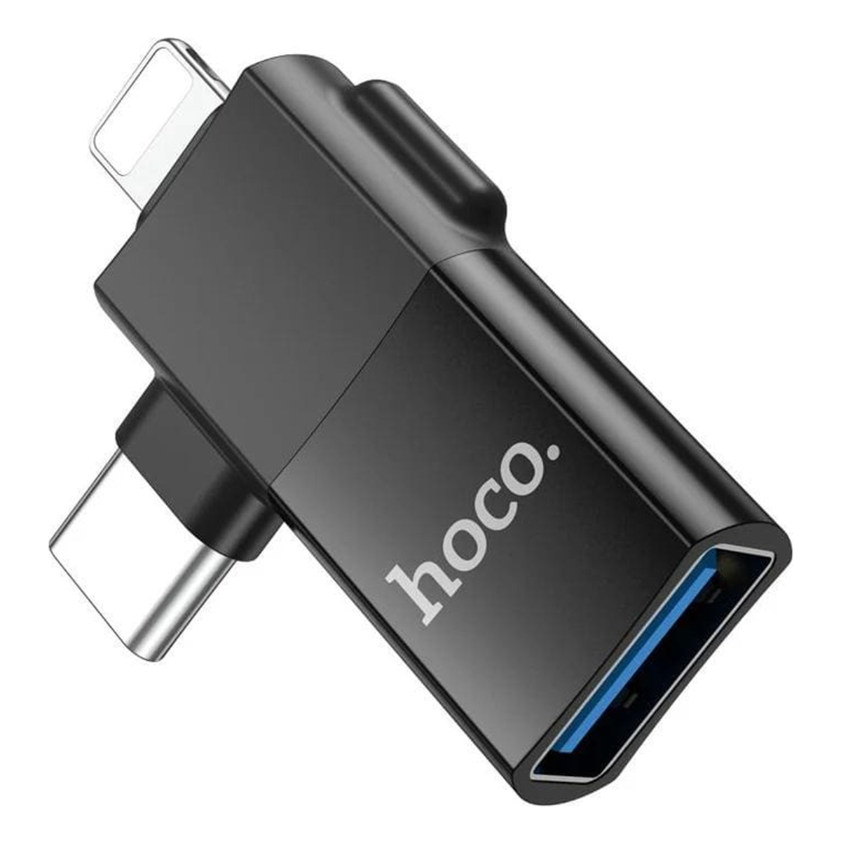 Adaptador Dual Hoco UA17 Lightning + USB-C Negro