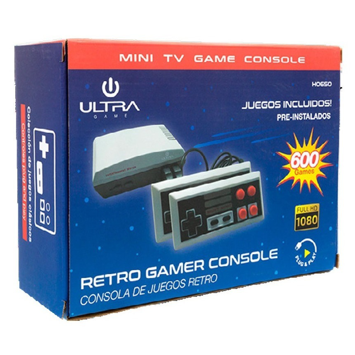 Consola Arcade Nes Retro Full Hd + 600 Juegos + 2 Joystick Negro