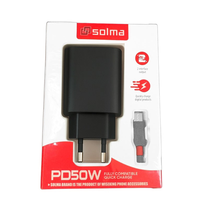 Cargador Carga Rapida Solma 50w Sl-x50 + Cable Tipo C Negro – imagen 2