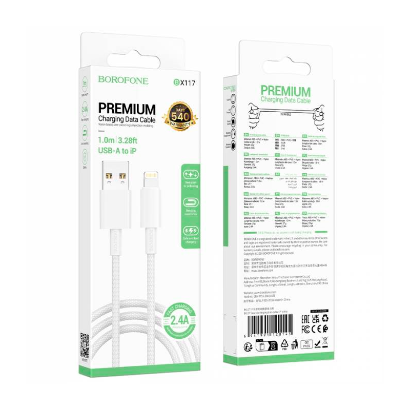 Cable Usb Para Lightning Borofone Bx117 1 Metro Blanco – imagen 3