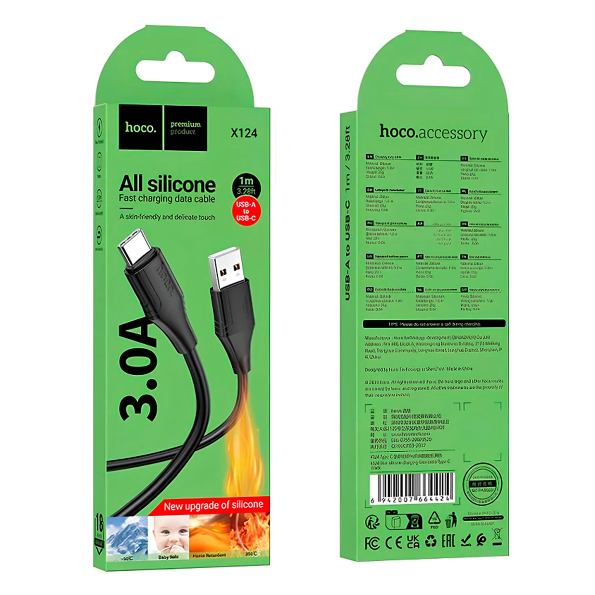 Cable Usb a Tipo C 3.0a Hoco X124 1 Metro Negro