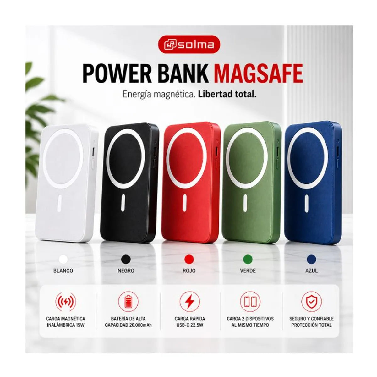 Powerbank Carga Rapida Para Magsafe Solma 20000 Mah Sl-h54 Azul – imagen 4