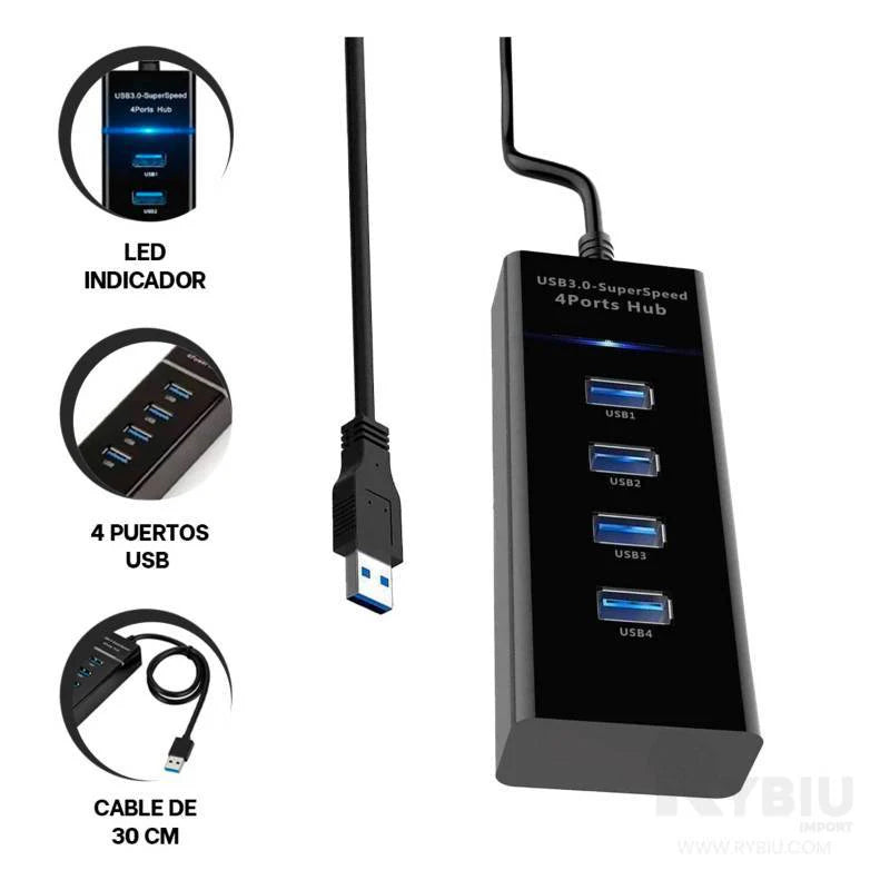 Adaptador Hub Usb 4 en 1 Welkonex Usb 3.0 Negro – imagen 2