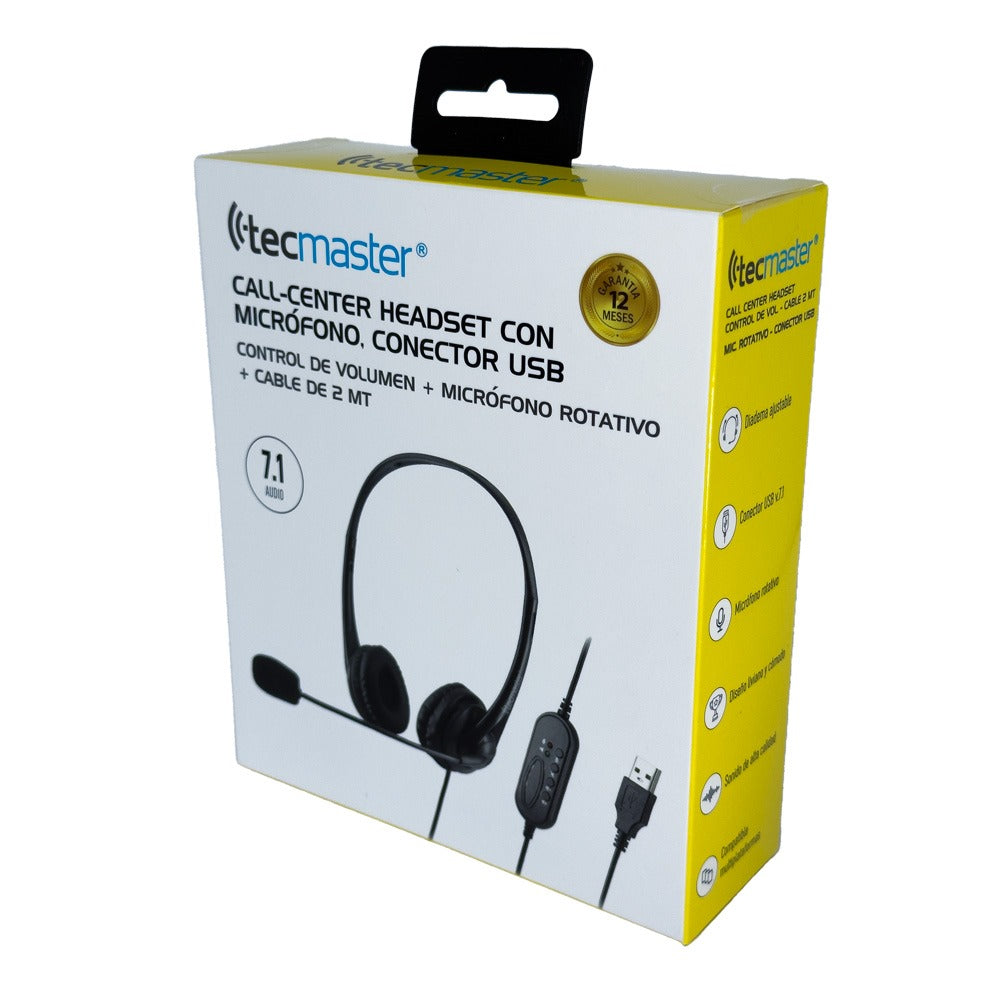 Audifonos Con Cable Call Center Tecmaster Usb TM-100559 Negro – imagen 3
