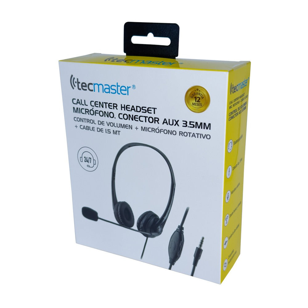 Audifonos Con Cable Call Center Tecmaster 3.5mm TM-100561 Negro – imagen 4