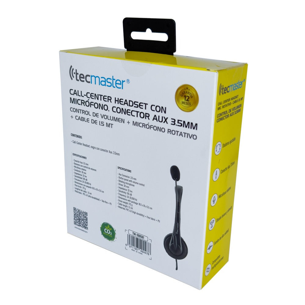 Audifonos Con Cable Call Center Tecmaster 3.5mm TM-100561 Negro – imagen 5