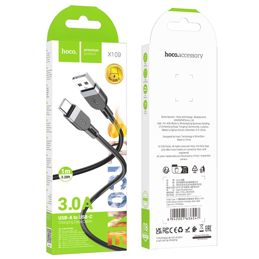 Cable Usb a Tipo C Hoco X109 1 Metro Negro – imagen 2
