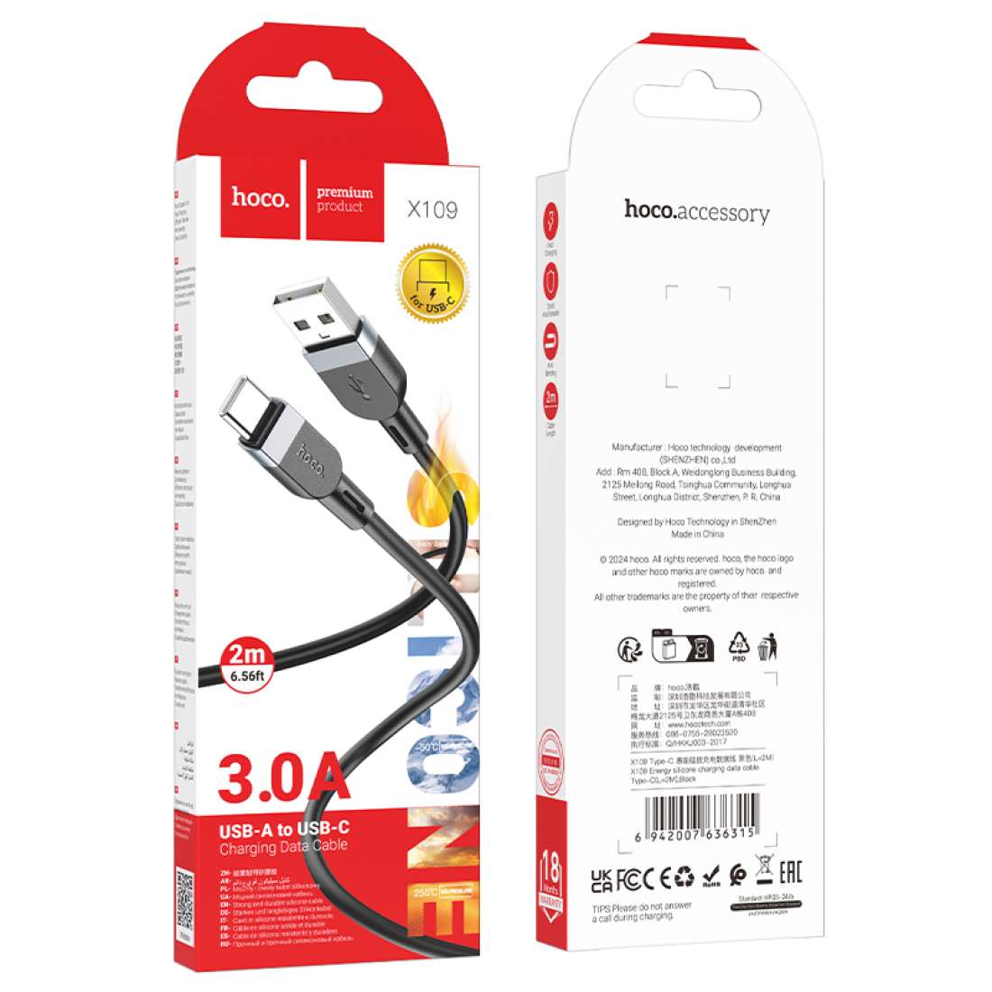 Cable Usb a Tipo C Hoco X109 2 Metro Negro – imagen 2