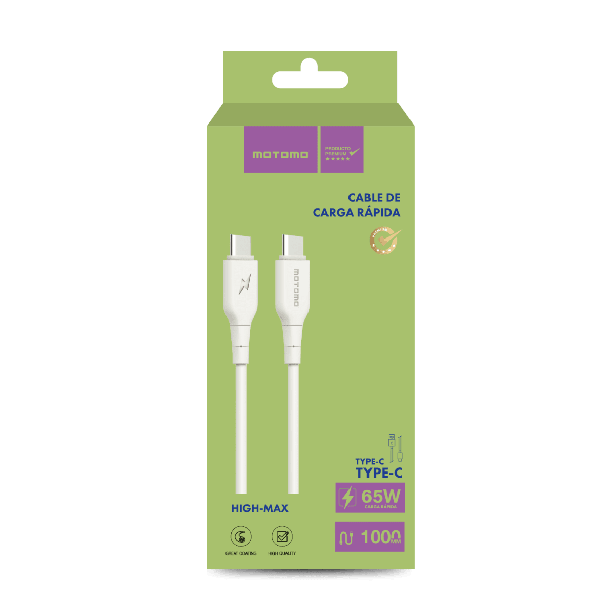 Cable Tipo C a Tipo C 65w Motomo 1 Metro Blanco – imagen 2