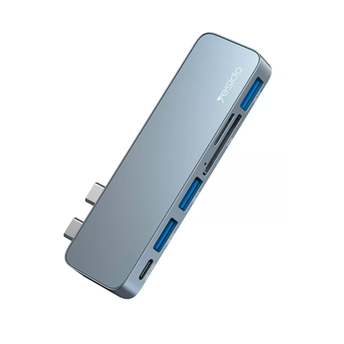 Adaptador Hub Yesido Hb10 6 En 1 Tipo C Tf Sd Usb Doble Tipo C Gris