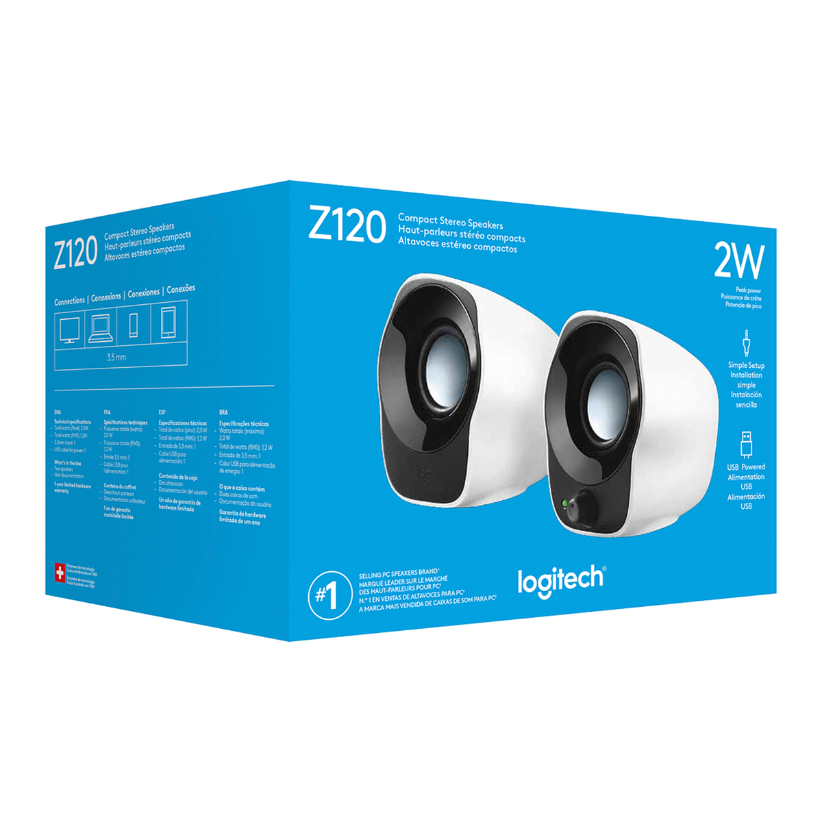 Parlante Logitech 2.0 Logitech Z120 3.5 Mm Usb Blanco – imagen 4