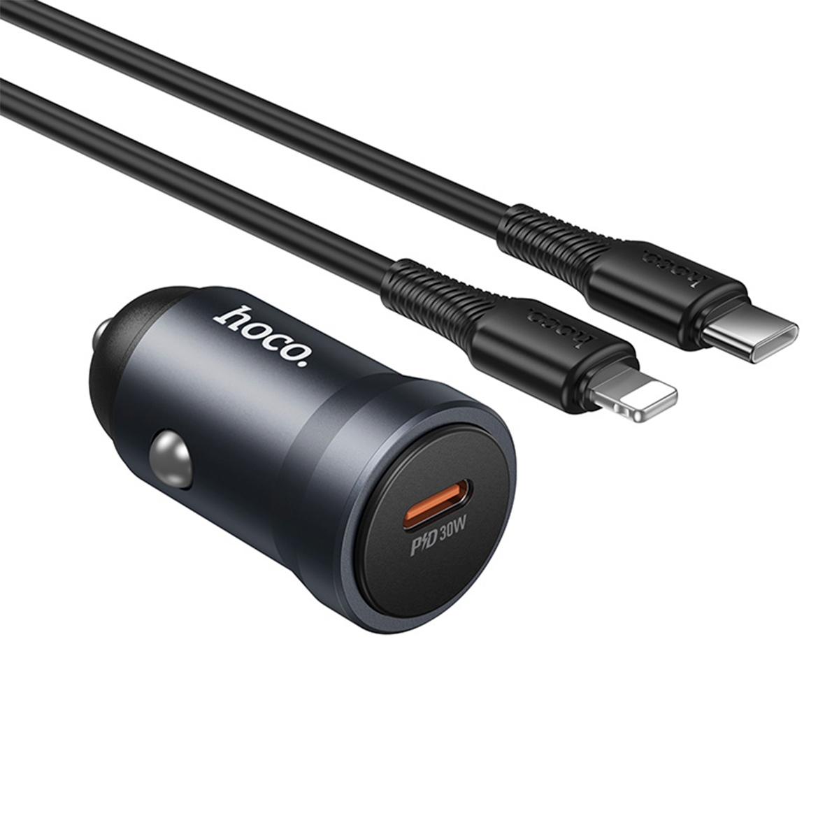 Cargador de Auto Hoco Z62a 30w + Cable Para Lightning Gris