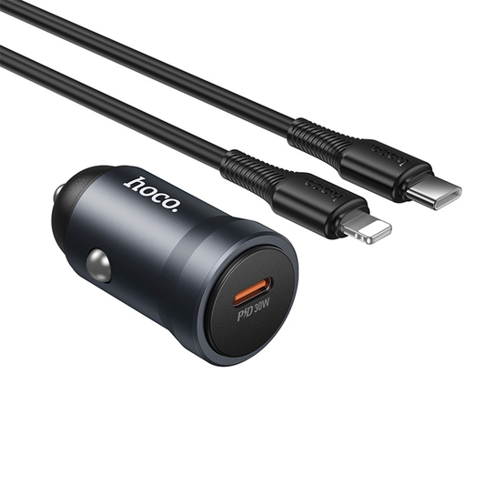 Cargador de Auto Hoco Z62a 30w + Cable Para Lightning Gris